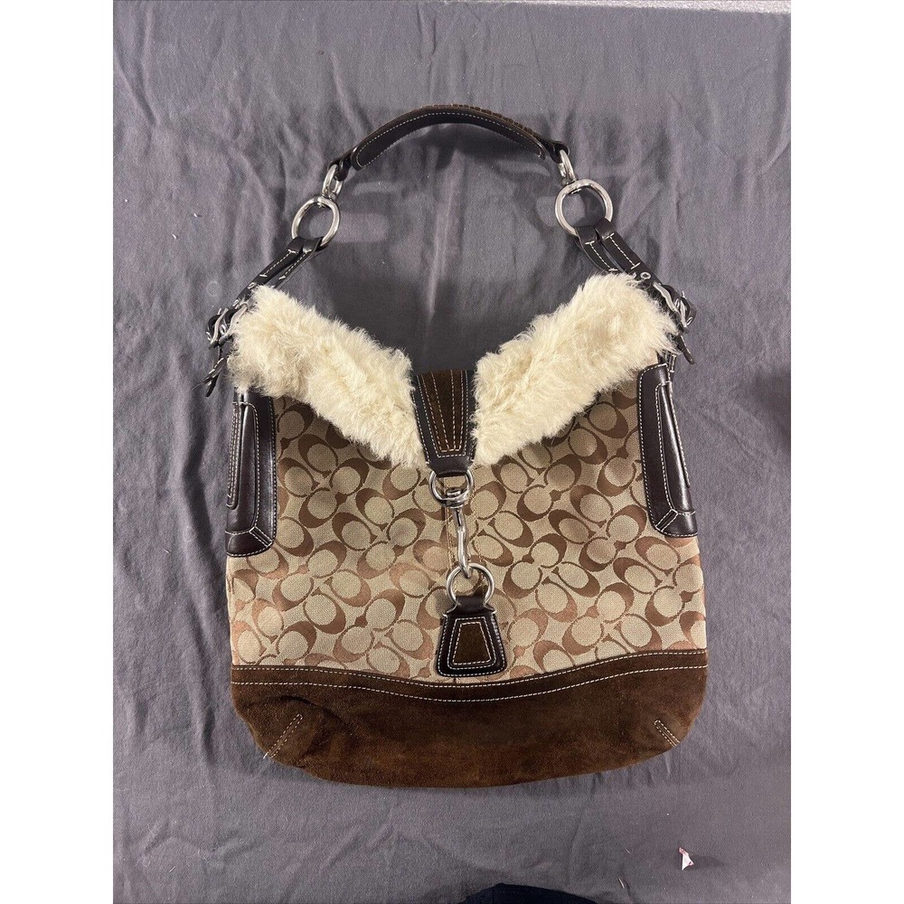 Coach Signature Handbag with Faux Fur